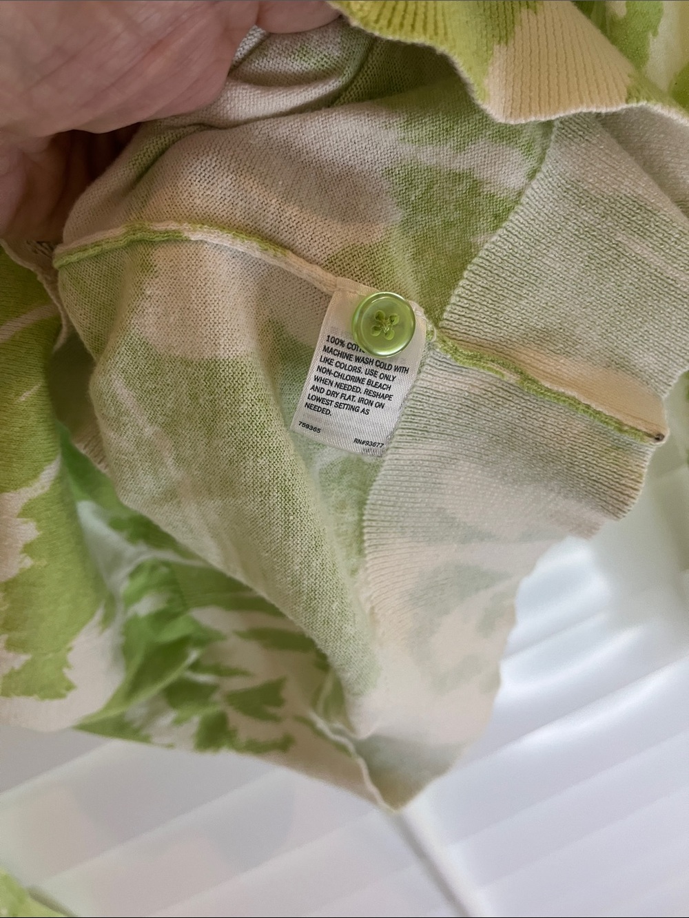 St. John's Bay Lime Green and White Floral V-Neck Cardigan PL Cotton - Picture 6 of 6